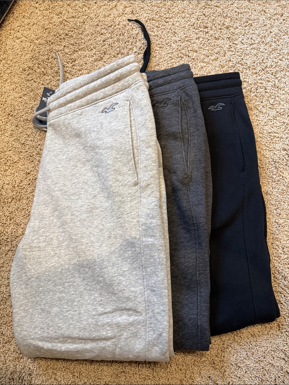 Hollister Men’s Joggers Trio - Light Gray, Charcoal, Black